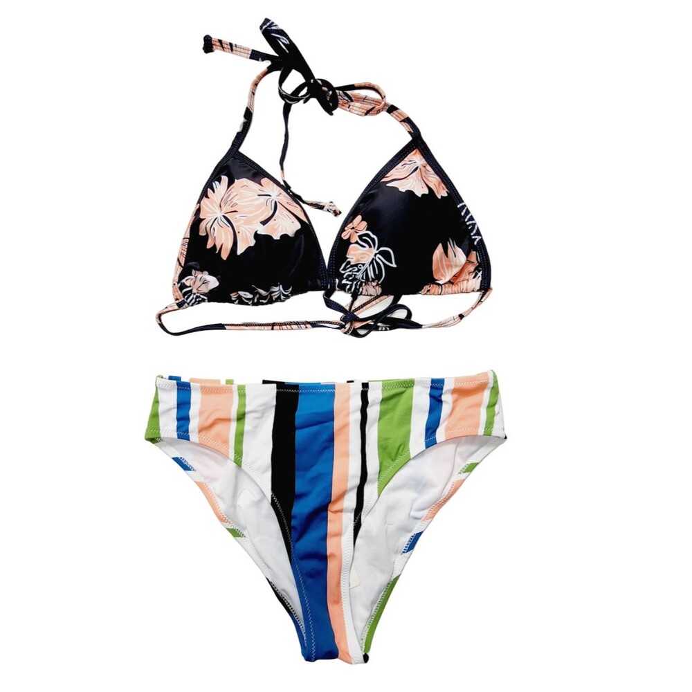 Womens String Bikini Medium Floral Striped Swimsuit Mix & Match Swim Separates